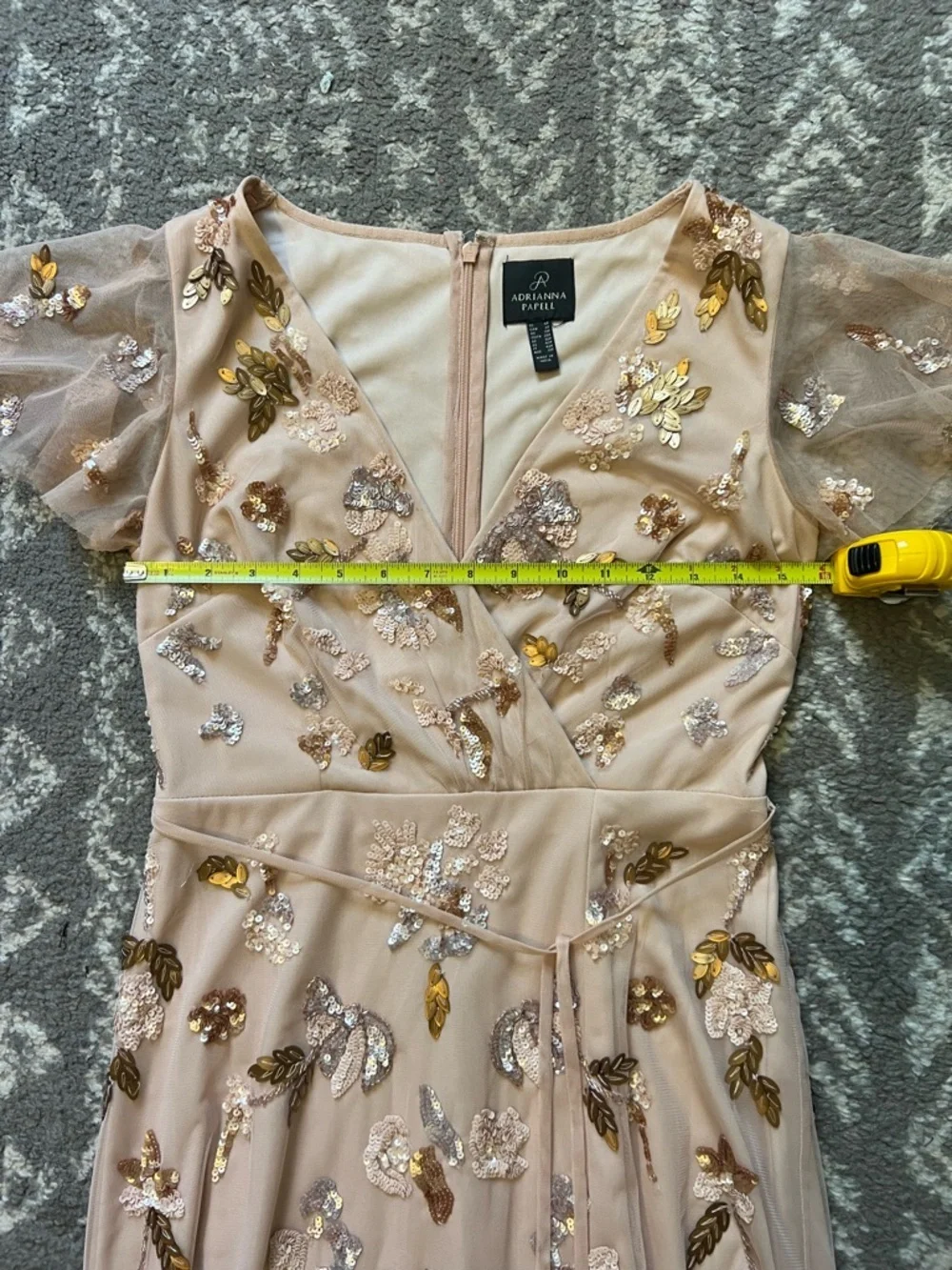 Adrianna Papell Blush Pink Sequin Floral Midi Dress size 6P (Z105) - Picture 11 of 14